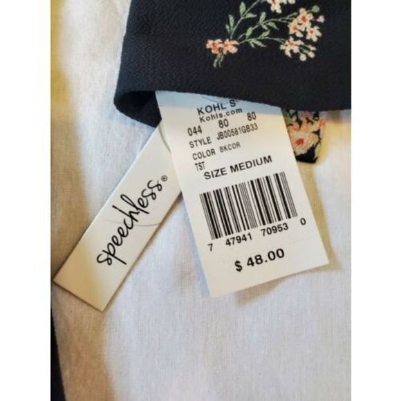 NWT Speechless Black Floral Button Front Long Sleeve Knee Length Dress SZ Medium - Picture 4 of 8